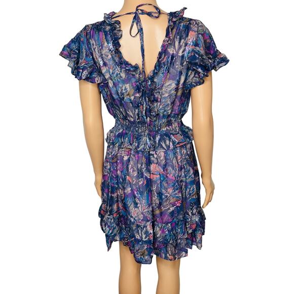 Rebecca Taylor Giverney Fleur Print Silk Blend Dress M Ruffled Cocktail Romantic - Picture 6 of 14